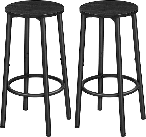 HOOBRO Bar Stools, Set of 2 Bar Chairs, Kitchen Round Height Stools with Footrest, Breakfast Bar Stools, Sturdy Steel Frame, for Dining Room, Kitchen, Party, Easy Assembly, Black BK03BY01N1