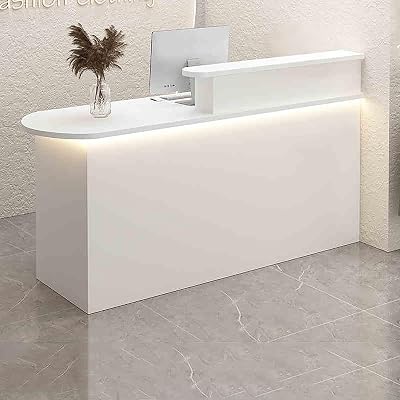 Office Reception Counter Desk with LED Lights,Modern Front Desk Reception Room Table with Lockable Drawer,Retail Counter Checkout,Cashier Desk,for Checkout,Lobby,Beauty SalonB-1,120x75x55cm