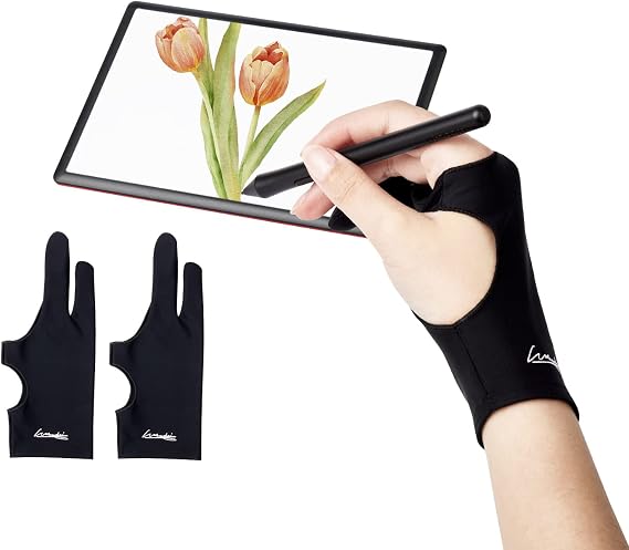 Digital Drawing Glove 2 Pack,Artist Glove for Drawing Tablet,ipad,Sketching,Art Glove with Two Finger for Right Hand and Left Hand (Smudge Guard,Large,3.35 x8.98inch
