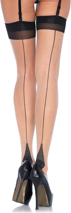 Leg Avenue Women's Contrast Top Cuban Heel Backseam Stockings