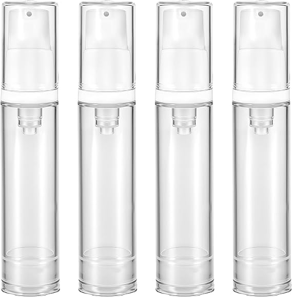 4 Pcs Empty Airless Pump Bottles, Refillable Clear Travel Pump Bottle
