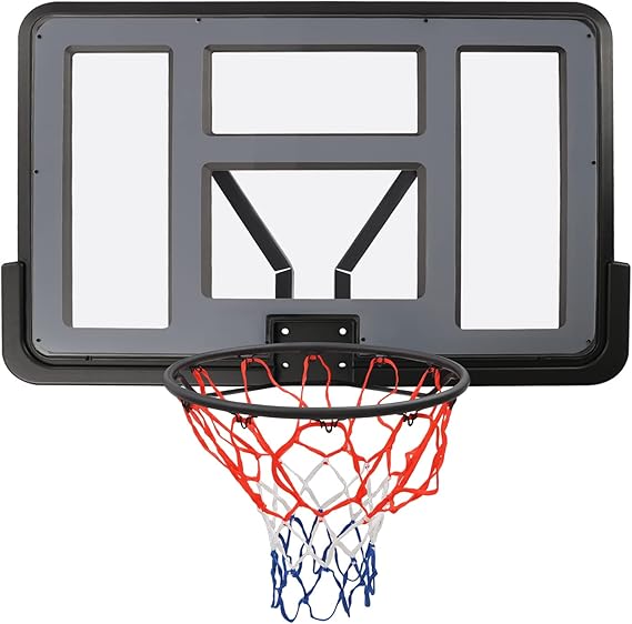 44 x 30 Wall-Mount Basketball Backboard Hoop Replacement Kit,Outdoor Black Clear Shatterproof Performance PET Board & Rim Combo for 7# and Below Basketball