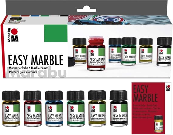 Marabu Easy Marble, Starter Colours, (021 038, 095, 067, 101, 073), 6 x 15ml, for Creating Immersion Marble Effects On Plastic, Glass, Wood, Papier Mache, Eggs, Metal, Polystyrene and More