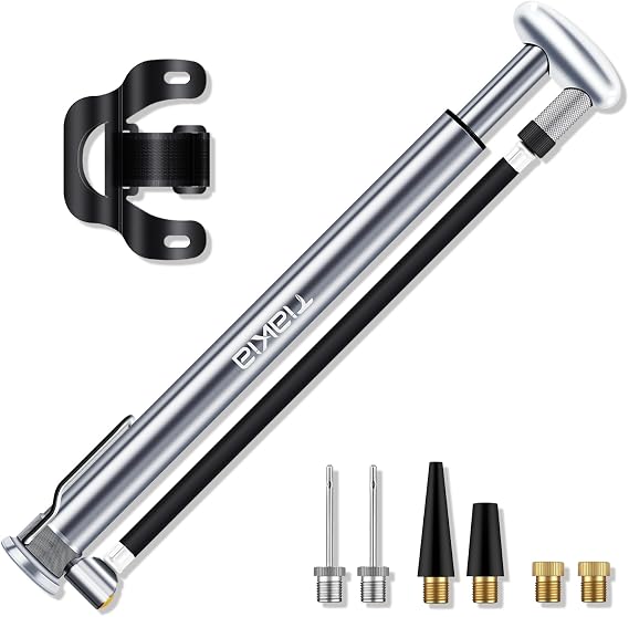 Tiakia Mini Bike Pump, Aluminum Alloy Bicycle Pump Portable High Pressure 210 PSI - Fits Schrader/Presta/Woods Valve, Bicycle Tire Pump for Road and Mountain Bikes (Silver Gray)