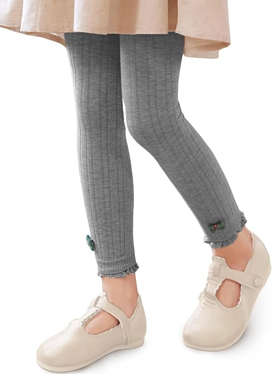 Girls Leggings Footless Knit Ribbed Tights Cute Pants with Bow
