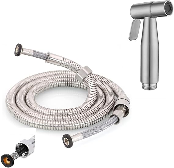 Handheld Shower Head Douche Toilet Bidet Spray Wash Reinforce Shower Hose Jet Shattaf with Stainless Steel Hose Kitchen Bathroom Accessories 150