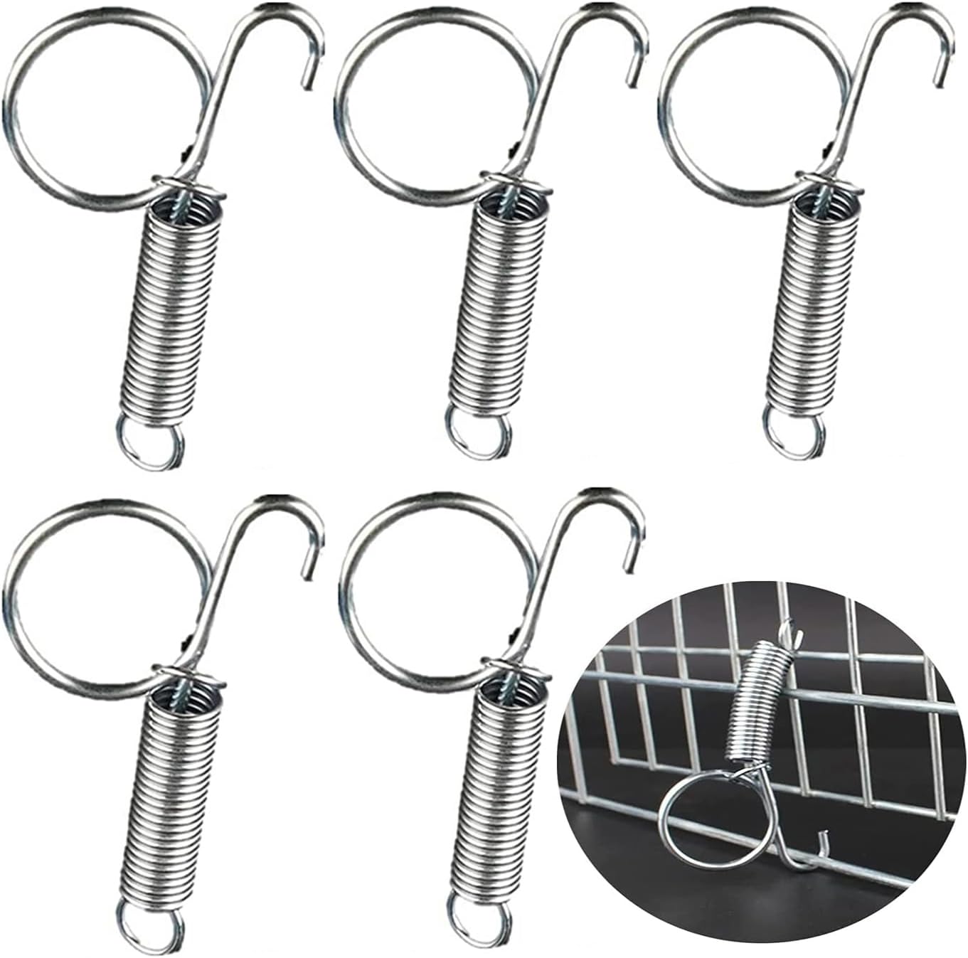 Rabbit Cages Spring Door Latch,5 PCS Spring Hooks for Rabbit Cage Multifunctional Spring Cage Latch Cage Door Spring Hook for Fixing Rabbit, Dog, Cat, Parrot, Guinea Pig, Bunny, Pet Cage Door