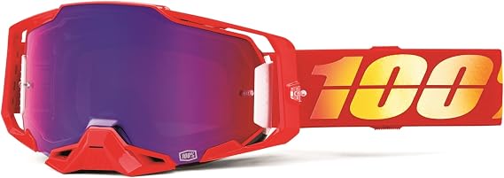 100% ARMEGA Goggles - Eyewear for Dirt Bikes, Motocross, Motorcycle, Bike Sports - Durable Mountain Biking Goggles - Nuketown, Mirror Red/Blue Lens