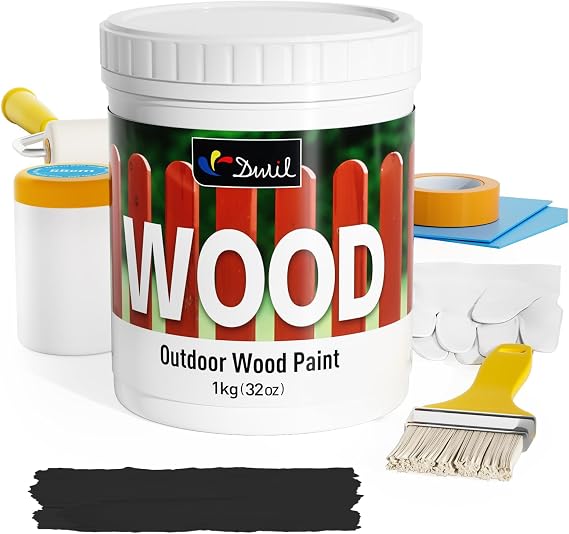 DWIL Wood Paint, Paint for Wood, No Sanding& Fast Dry Outdoor WoodPaint, Water Based& Low Odor Furniture Door Cabinet Paints, Perfect for Indoor/Exterior Black, 50-60sq.ft
