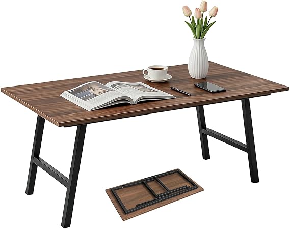 Wooden Folding Coffee Table, 39*20*15.7 Inch Rustic Small Coffee Tables