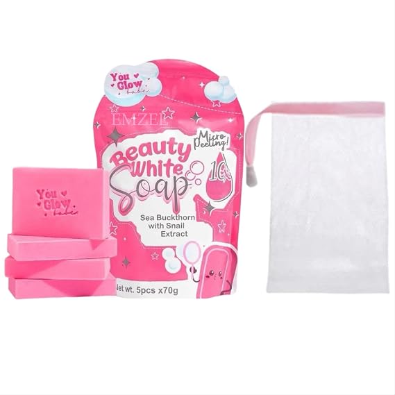 You Glow Babe Beauty White Soap with Sea Buckthorn and Snail Extract, Micropeeling 10x, 5 Pieces x 70g with FREE Soap Mesh