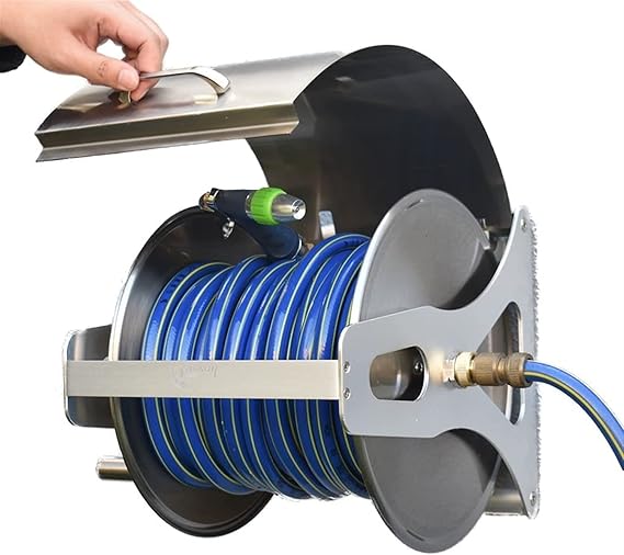 Garden hose reels Hose Reels,Washer Reel, Wall Mount Garden Hose Reel,Portable Stainless Steel Floor Mounted Metal Water Hose Reel Water Pipe Car Roll Mobile Garden Hose Hose Reels(Rack+30m Hose)