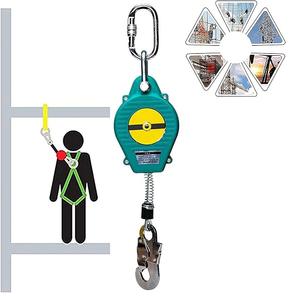 Retractable Fall Arrester,Fall Protection Self Retracting Lifeline Height Safety Device Shock Absorbing Lanyard Cable,Roofing Construction Fall Arrest Gear Lifeline(Regular,10m)