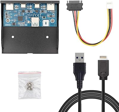 JSER USB 3.1 Front Panel Header 19Pin to USB-C & USB 3.0 HUB 4 Ports Front Panel Motherboard Cable Compatible for 3.5 Floppy Bay