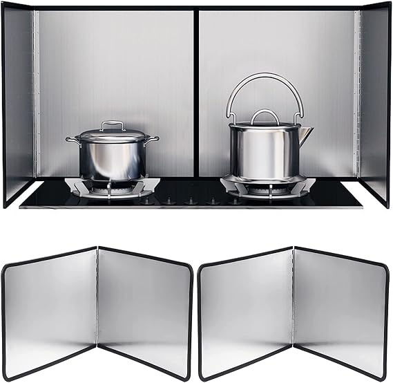 Splatter Guard for Stove 2 Pack 2-Sided Foldable Stainless Steel Oil Splash Board Anti Grease Nonstick Splatter Guard for Frying Stove Heat Insulation Board for Cooking(11.8 x 15.7 in)