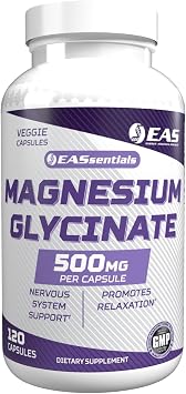 EAS Magnesium Glycinate 500mg | Nervous System & Muscle Function | Relaxation Support | Easy to Digest | Gluten Free, Non GMO, Vegetarian | 120 Veggie Capsules