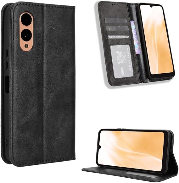 Compatible with Fujitsu Arrows We2 F-52E Cover,Magnetic Closure PU Leather Flip Stand Card Slots Wallet Phone Case Black