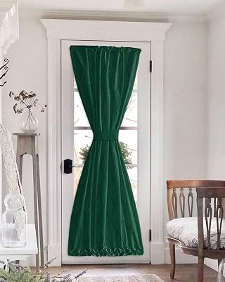 Dark Green Black Out French Door Curtains For Door Window,Checkered Trellis Print Bohemia Geometric Diamond Rod Pocket Door Drapery Curtain Panel With Tiebacks For Sidelight Front Back Doors,54x72