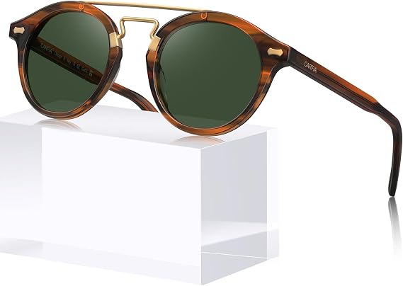 CARFIA Retro Round Polarized Sunglasses Mens Womens Double-Bridge CA3399L