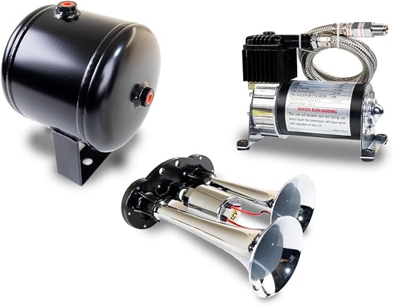Kleinn Air Horns HK1 Complete Dual Air Horn Package - Chrome