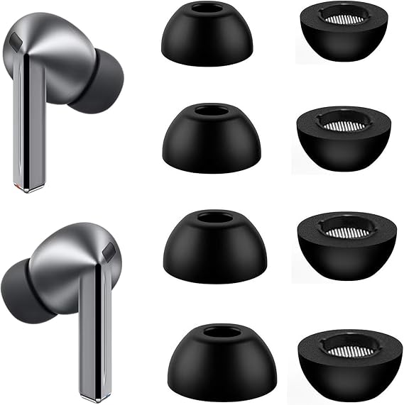 メモリーフォームイヤーチップ Samsung Galaxy Buds 4 Pro対応 フォームイヤーバッド ノイズキャンセリングイヤーキャップ イヤープラグ イヤーチップ、S M L XL 4サイズ 4ペア、ブラック 8054pb