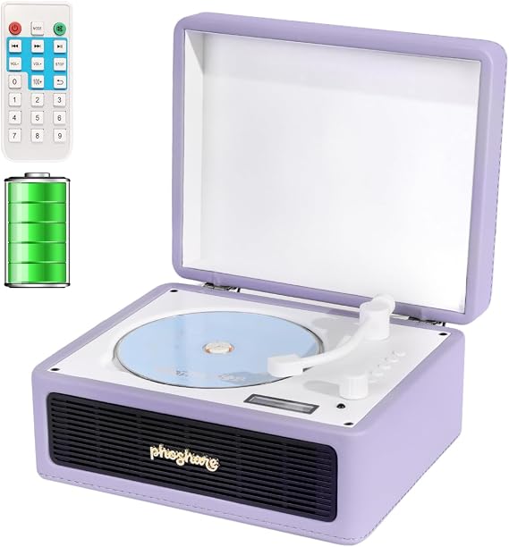 Vintage Bluetooth CD Player with Speakers, Bluetooth CD Player with Transmitter & Receiver, Portable Disc Player with 3000mAh Rechargeable Battery for Home and Outdoors, Remote, AUX/USB