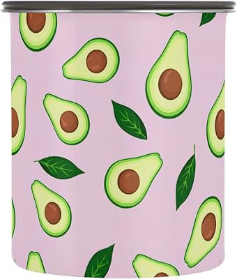 Avocado Leaf Grouping Rose Stainless Steel Coffee Bean Storage with Airtight Lid Food Storage Container Ground Coffee Tea Storage Kitchen Organization