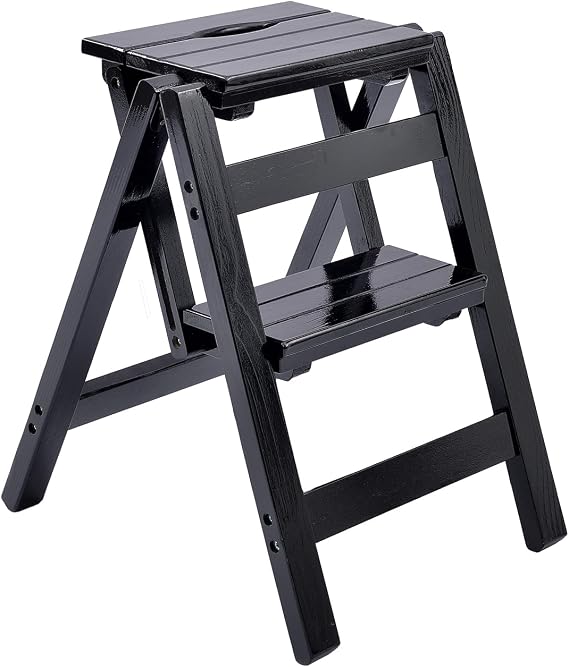 2 Step Folding Step Stool, Wooden Collapsible Closet Step Ladder for Home