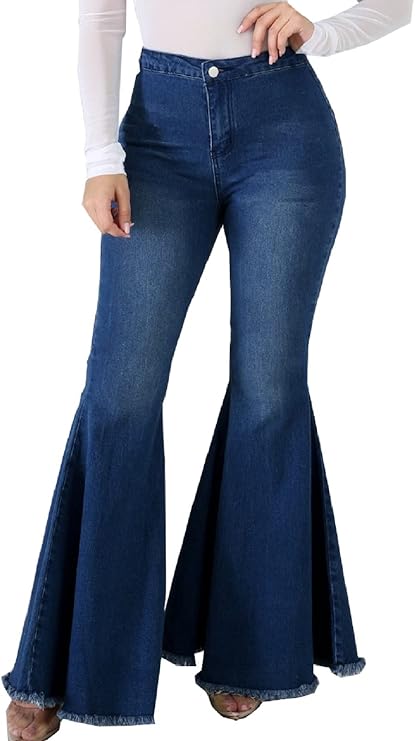 Bell Bottom Jeans for Women High Waisted Skinny Ripped Destroyed Flare Classic Denim Pants Fashion