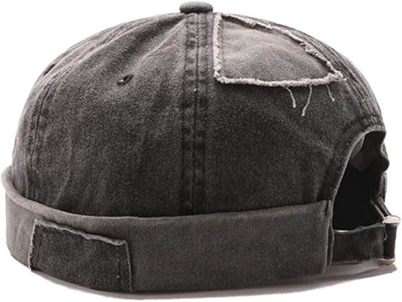 Men Casual Docker Cap Rolled Cuff Retro Beanie with Adjustable