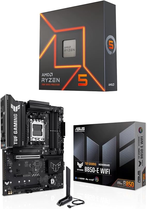 Micro Center AMD 9600X Processor with ASUS TUF GAM B850-E WiFi Motherboard | CPU Motherboard Combo, AM5, DDR5, PCIe 5.0, Wi-Fi 6E, 2.5Gb Ethernet, DisplayPort, HDMI, USB 20Gbps Type-C BIOS FlashBack