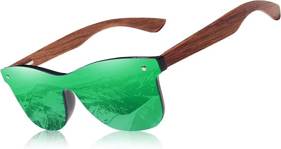 KINGSEVEN Wooden Sunglasses Polarized UV 400 Protection Mirrored Lenses Ultra Light Bubinga Frame B-5504 (Green)