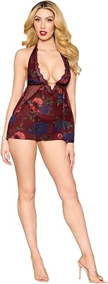 Dreamgirl womens Dreamgirl Floral Cherry Lacquer Babydoll & G-string
