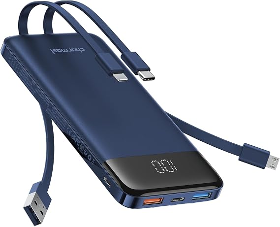 charmast Portable Charger Built-in Cables, 10000mAh Slim Power Bank Pocket