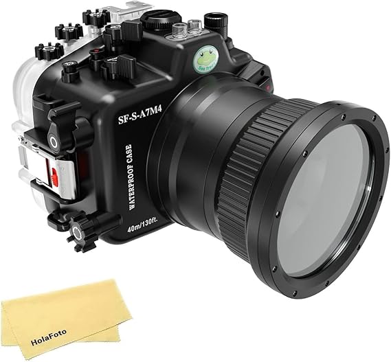 Seafrogs Underwater Housing for Sony A7 IV with FL16-55 Flat Port 40M/130FT | Waterproof Scuba Dive Case for Sony Alpha7 IV, standard lens setup, leak sensor, vacuum port, diving and underwater video.