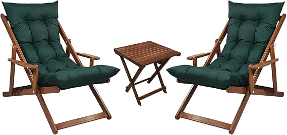 Bysay AhŞap Katlanabİlİr TaŞinir Puf Mİnderlİ Kollu Şezlong. Plaj, BahÇe İÇİn 3 LÜ Set (cevİz-yeŞİl)