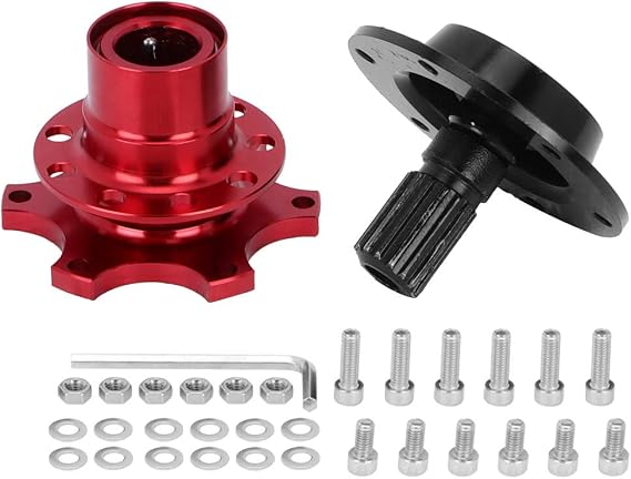 Rally Lenkrad mit 6 Loch Befestigung Universelles Sportlenkrad mit Schnellabnehm System Snap-Off Nabenadapter für Motorsport Rennsimulation Tuning (Rot)