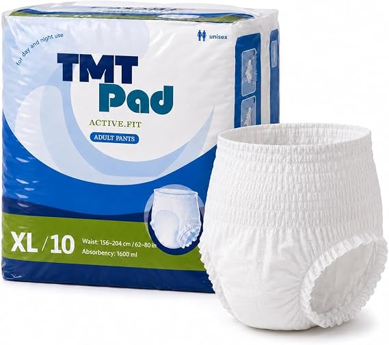 Adult Incontinence Pull-Up Pants for Men and Women, Generous XLarge (XL), Waist 156–204 cm, 1600 ml Absorbency, Disposable Adult Nappies, 5-Layer Day and Night Protection, Pack of 10