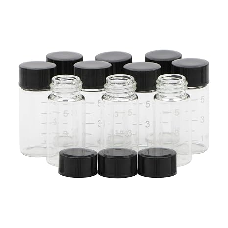 10pcs Mini Clear 5ml Glass Vials with Scale & Black Screw Cap