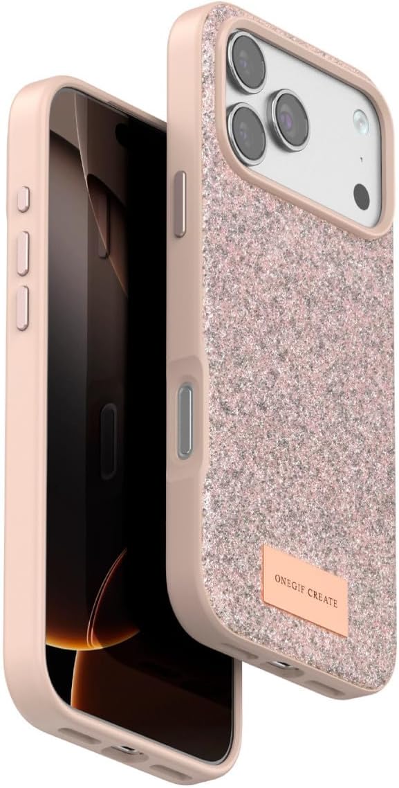 Coverzone iPhone 17 Pro Max ile Uyumlu Parlak Simli Telefon Bright Kılıfı Boncuk İşlemeli Şık Tasarım Darbe Emici Kenarlar Tam Koruma Sağlayan Kaymaz Kapak Pembe