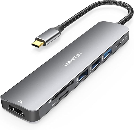 UANTIN USB C Hub, 7 in 1 Multiport Adapter for Laptop/Mac Type C Devices