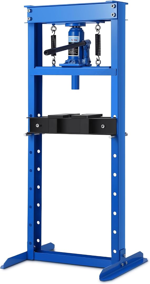 Garvee Hydraulic Press 12 T, Hydraulic Shop Press, H Frame Benchtop Hydraulic Press with 2 Press Plates, Garage Floor Shop Press, Adjustable Work Table Height, Heavy Duty Press, Blue
