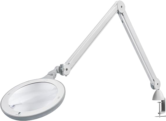 Omega 7 LED Magnifying Lamp 7" Acrylic Lens, 3 Diopter (1.75X) Magnification, 6,300 Lux at 6, 4 Brightness Levels, Adjustable Arm, Professional-Grade Light for Precision Tasks