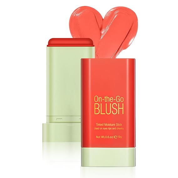 Blush Stick Multi-Use Cream Blush Stick for Cheeks Makeup (Coral Orange)