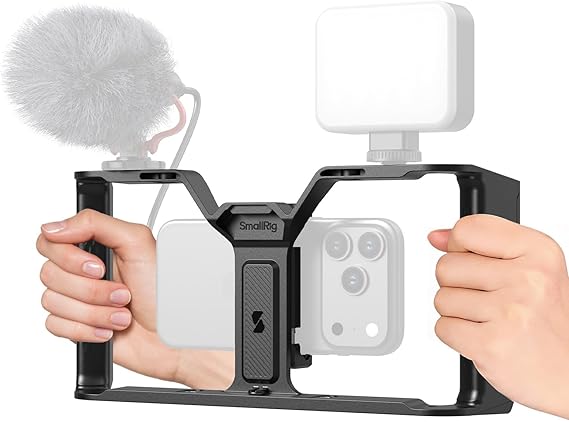 SMALLRIG IG-01 IntegraGrip Universal Phone Cage, Ultra-Wide Dual handgrip Smartphone Video Rig with Cold Shoe Mount, Suitable for iPhone & Android, for Videomaker Vlogging - 5355
