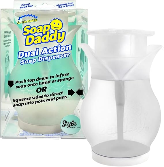 Scrub Daddy Soap Dispenser for Kitchen and Bathroom - Soap Daddy - Refillable Soap Dispenser for Countertop, Dual Action with Easy Grip Sides, Multi-use, 1 ct