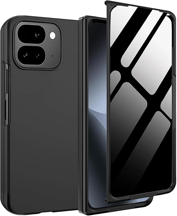 Google Pixel 10 Pro用 フォールドケース プライバシースクリーンプロテクター付き、フルボディカバー ハードPC 超薄型耐衝撃保護ケース Google 10 Pro Fold 2025用、ブラック