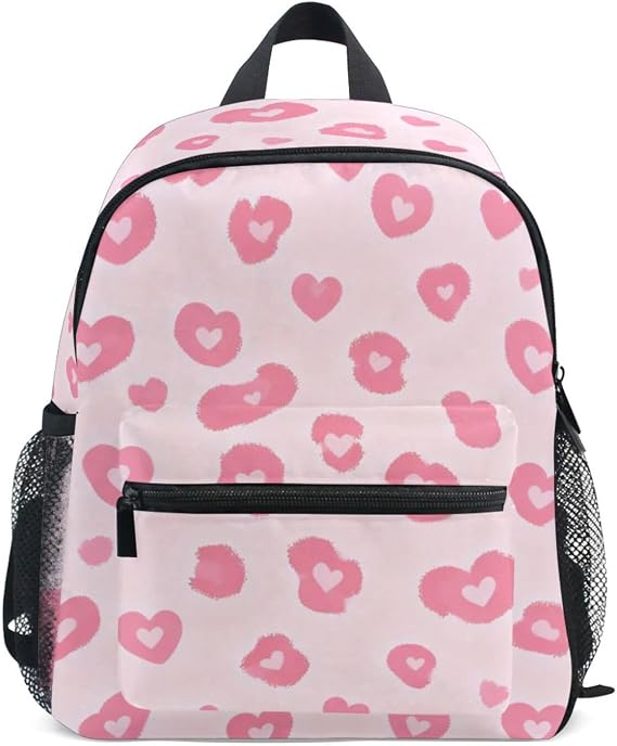 Pink Hearts Mini Backpack for Girls 3-8, Lightweight Toddler backpack with Multiple Storage Pockets, 10.6x4.13x12.6in