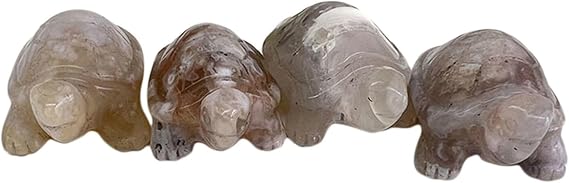 1.5 Hand Carved Gemstone Crystal Quartz Turtle Animal Figurine Carving Cherry Blossom Agate Healing Stone Turtle Statue, 4pcs