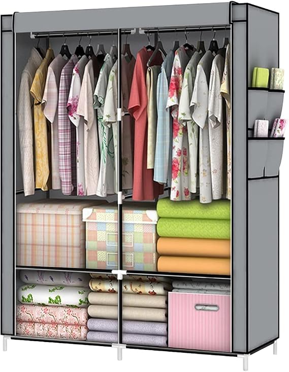 YOUUD Wardrobe Storage Closet Clothes Portable Organizer Closets Shelf Standing Brown